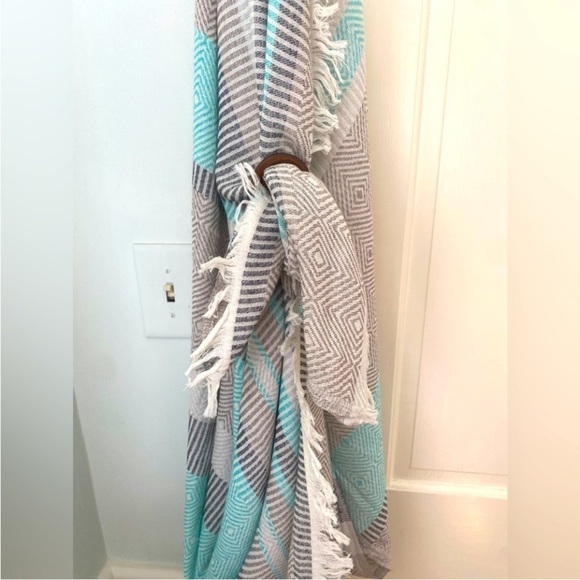 Travel Wrap Blanket Sarong Hand Crafted Loom Weave 2 Side Organic Cotton Aqua - Picture 6 of 16